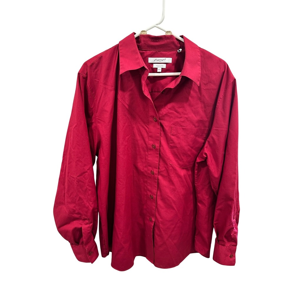 Foxcroft NYC Wrinkle Free Button Down Shirt Womens 18W Red Long Sleeve Blouse